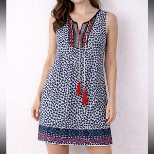 THML Sleeveless Boho Embroidered Tassel Dress – Size Large